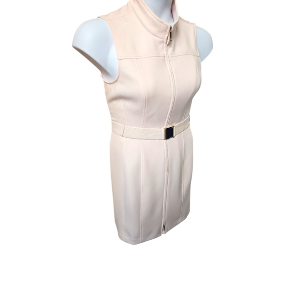 TOMMY HILFIGER Powder Pink Mock Neck Zip Front Scuba Sheath Dress Size 8P - Picture 8 of 16